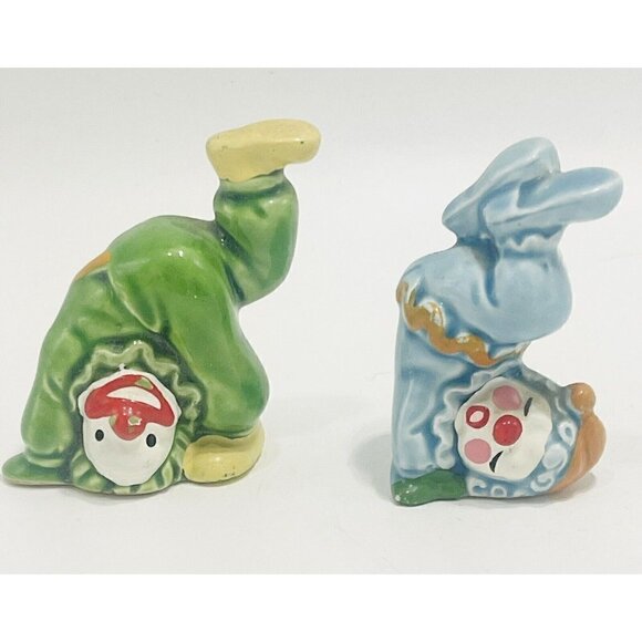Unbranded Other - 2 Vintage Tumbling Circus Clowns Ceramic Miniature Japan MCM Green Blue 2.25”